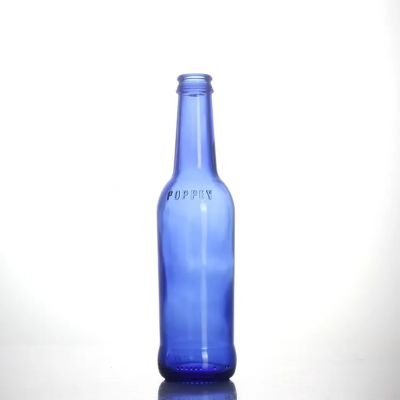 customized 275ml blue flint sparkling drinking carbonated water glass bottle juice beverage glass bottle with pull ring caps