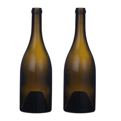 Wholesale antique green 990g lead free glass wine bottle 750ml glass burgundy bottle