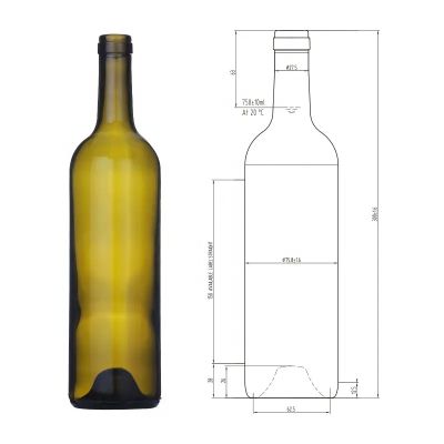 Wholesale W-38 750ml Round Empty Bordeaux Shape Glass Wine Bottle