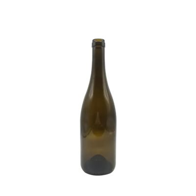 Wholesale 750ml empty round antique green cork cap glass burgundy wine bottle
