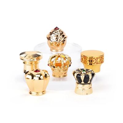 Custom luxury metal perfume bottle Silver golden abs wooden crown screw round ball magnetic zamak zamac cap