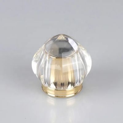 Designable acrylic plastic crystal clear or colored perfume bottle cap for custom