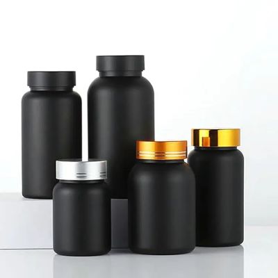 Wholesale 80ml 100ml 120ml 150ml Healthcare Black Medicine Bottle Empty Supplement Capsule Bottle with Black Lid
