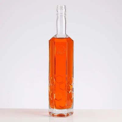 Wholesale super flint glass spirit liquor whisky bottle hexagon honey bottle beverage 750ml vodka brandy label decal