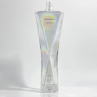 Wholesale customize 750ml design shape super flint glass liquor bottle spirit colorful whisky vodka silk screen logo with cap