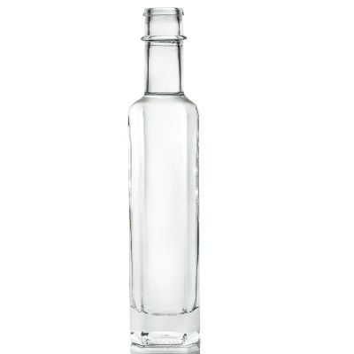 Wholesale super flint glass square liquor bottle spirit whisky 250ml honey oil vodka gin tequila custom bottle top label decal