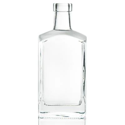 Wholesale super flint glass square 375ml 500ml 700ml liquor bottle spirit whisky vodka gin tequila cork top custom label decal