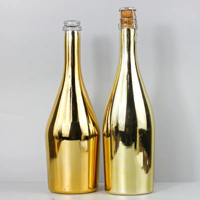Customized 750ml Electroplated Gold Empty Spirits Vodka Gin Champagne Liquor Glass Bottle