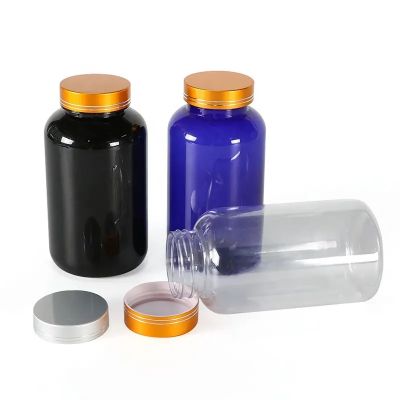 625ml PET medicine plastic bottle blue black clear round large wide mouth bottle hot selling capsule tablet containers