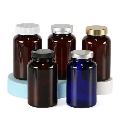 specialized PET plastic amber blue capsule bottle 400ml healthcare powder bottle pills tablets jars with different cap