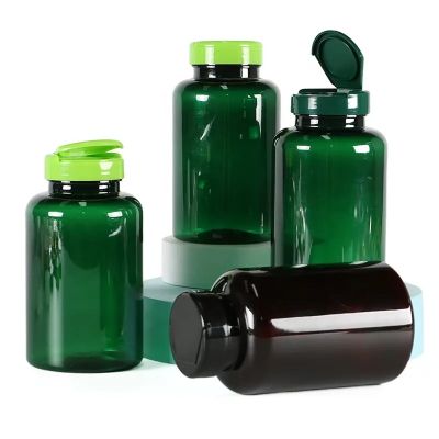 transparent green empty capsule bottle custom 250ml calcium pills bottle with screw cap vitamin tablets bottles