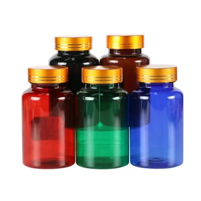 golden supplier for plastic packaging pet capsule pill plastic bottle vitamin tablets golden metallic screw cap