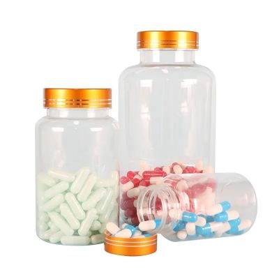 Plastic Vitamin Supplement Pet Capsule Tablet Pill Bottle 120ml 150ml 200ml 300ml Plastic Container With Metal Gold Cap