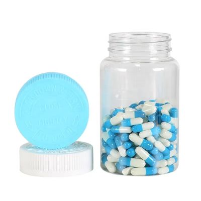 Best Selling PET Plastic Packaging Bottles Vitamin Tablets Container Pills Bottle With Blue CRC Lid