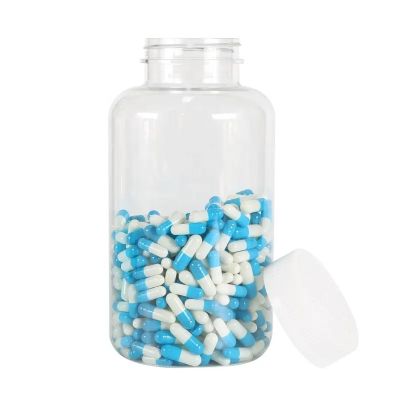 plastic PET capsule tablet bottle 750ml clear supplement container with blue cap personalized vitamin pill bottle