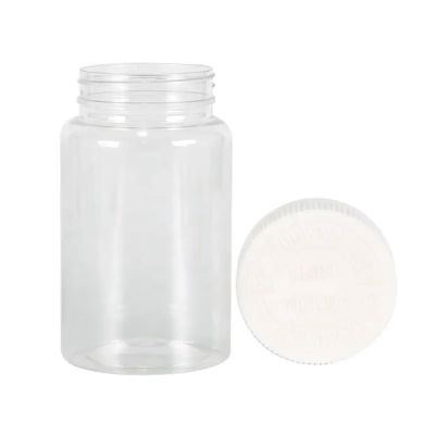 Custom Cheap PET Capsule Container 250ml Empty Supplement Vitamin Bottle Clear Pill Plastic Bottle With Blue Cap
