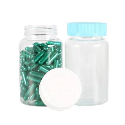 In Stock Plastic Pills Bottle 300ml Clear Empty Round Tablets Bottle Capsules Vitamin Bottles Containers With Light Blue Cover