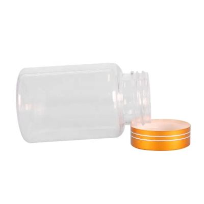 appearance golden supplier custom packaging pet plastic bottle 120ml clear empty capsule vitamin container with metallic cap