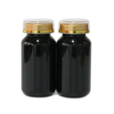 Custom 120ml 150ml 200ml Plastic Black Pet Jar Empty Pill Container Capsule Bottle With Gold Double Screw Cap