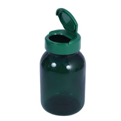 Custom 150ml 200ml 250ml Green Plastic Pet Bottle For Tablets Pills Capsule Candies Packaging With Flip Cap