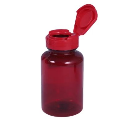Custom Empty 150ml 200ml 250ml Red Plastic Pet Bottle For Tablets Pills Capsule Candies Packaging With Tear Cap