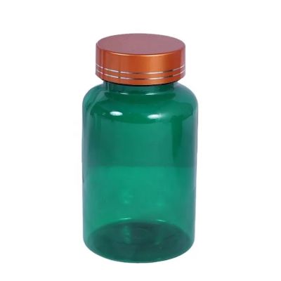 Wholesale150ml 120ml 200ml 250ml 300ml Pet Green Plastic Pill Packing Bottles With Metal Cap