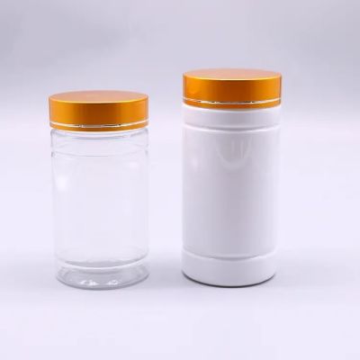 custom PET packaging supplement bottles with metallic gold lid personalized plastic healthcare containers for vitamin