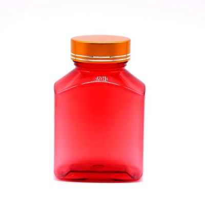 Custom Empty 40ml 100ml 150ml 200ml Red Capsule Bottle Square Plastic Pill Bottle With Aluminium Lid