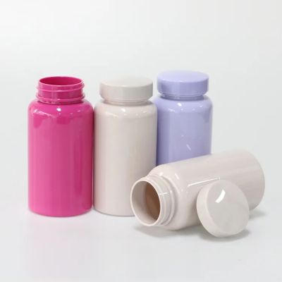Customized colorful PET plastic pill bottle with screw caps 100ml 150ml 200ml for packaging