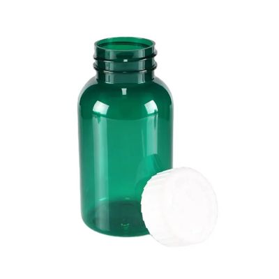 In Stock 200ml Pet Dark Green Plastic Pill Bottles Capsule Tablet Packaging Bottle With Pressure Screw Cap