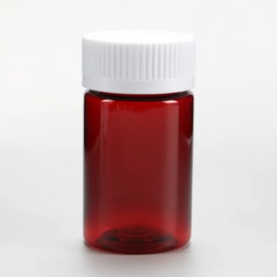 Red Empty Plastic Pill Amber Container Vitamin Capsule Supplement Bottle