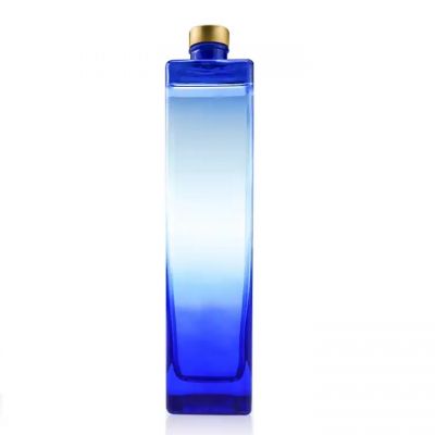 Gradient Blue color spray paint Beverage Rectangle Square Shape Vodka Spirit Tequila glass spirit bottle