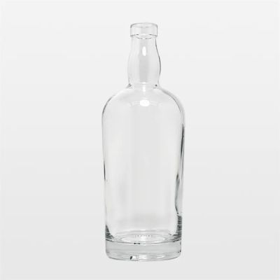 Wholesale round 500ml 700ml 750ml Empty Clear Round Glass Whisky Gin Tequila Bottle with wood top