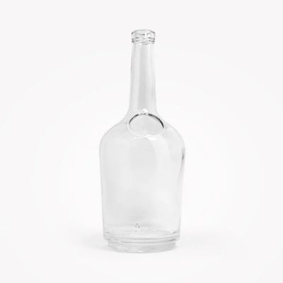 High Quality long neck 1L vodka bottle transparent unique neck brandy bottle custom whisky brandy glass bottle with cork