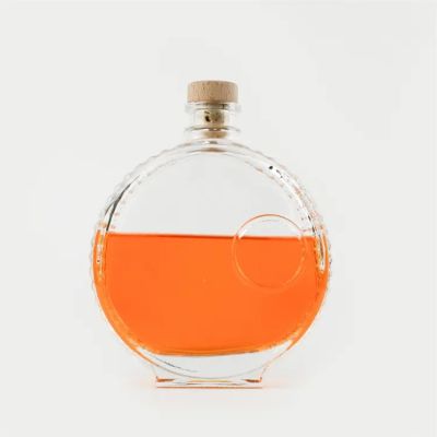 Moon Shape glass flat shape super flint engraving craft glass vodka whisky bottle with stopper