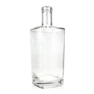 Classic model flat shoulder cork stopper antislip bottom glass bottle for vodka brandy rum liquor