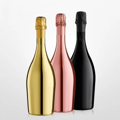 Hot Sale 750ml Black Gold Electroplating Glass Bottle Vodka Spirits Wine Bottle for Liquor Wine Champagne