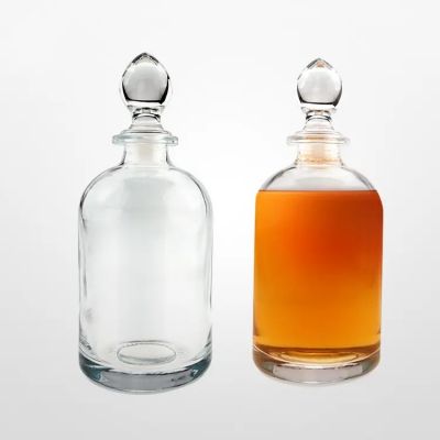 200ml 375ml 500ml 750ml 1000ml transparent round empty flint glass liquor wine Vodka bottle with sealed cork lid