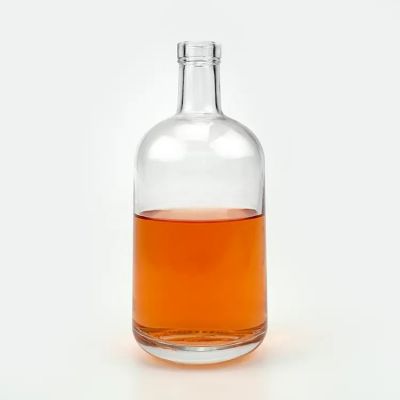 700ml transparent round empty flint 1L glass liquor wine Whisky Vodka bottle with sealed cork lid
