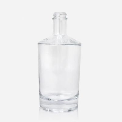 Transparent super flint round engraving embossed Glass Gin Vodka Whiskey Bottle with caps