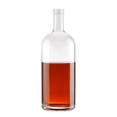 Wholesale customized 500ml 750ml 1000ml transparent circular glass bottle vodka whiskey bottle with cork
