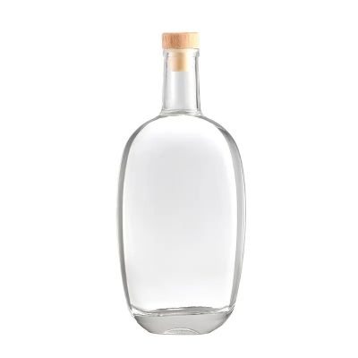 100ml 250ml 375ml 500ml Round Clear Wine Bottle Vodka whisky Glass Bottle With Cork Stopper