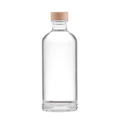 Customized logo 750ml 500ml 375ml clear engraved empty cork stopper cap rum whiskey gin spirits glass bottle