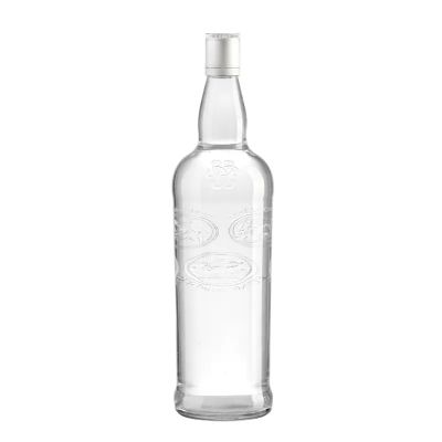 Factory Wholesale Empty Round Super Flint Vodka Whiskey Bottles 1000ml Clear Glass Liquor Bottle With Bar Top