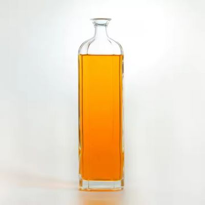 Custom Made Unique Shape Empty Glass Bottle Wide Bottom Flat Shoulder Gin Bottle With Cork Finished
