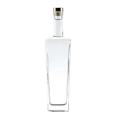 High Quality 500ml Flat Square Clear Glass Liquor Bottles for Wine Vodka Rum Gin Whisky Spirits with Cork Lid