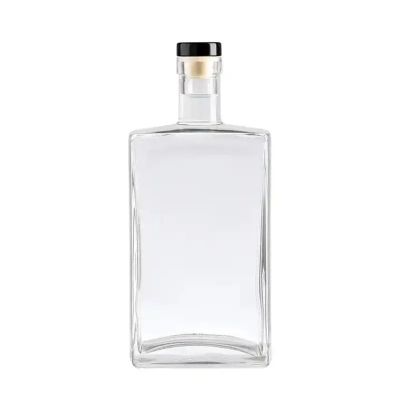 Square 750ml Gin Whisky Spirit Vodka Brandy Liquor Super Flint Glass Bottle With Cork Screw Cap