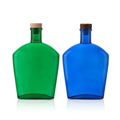 China Manufacturer Hot Sale Blue Green Super Flint Glass Bottle for vodka whisky glass bottle with Cork