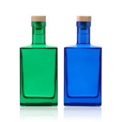 China Supplier premium Blue Square Super Flint Glass Liquor Brandy Whisky Vodka custom tequila Bottle with Cork