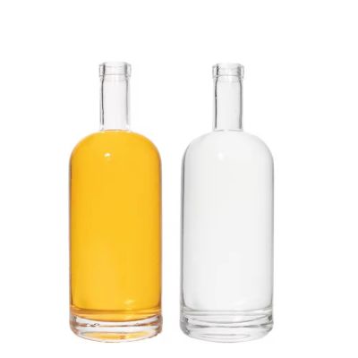 Custom Clear Round Shape 250ml 375ml 500ml 750ml 1000ml Whiskey Vodka Liquor Glass Bottle with Cork Lid